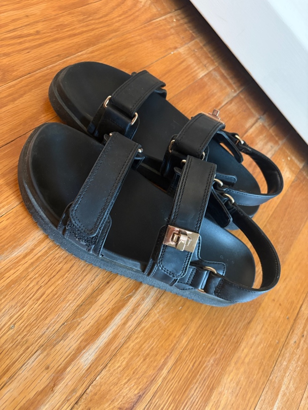 a new day Black Double-Strap Buckle Sandals
